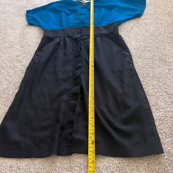 Vintage Michelle Stuart 80s Blue and Black Panel Dress with Dolman Sleeves S - Picture 7 of 8